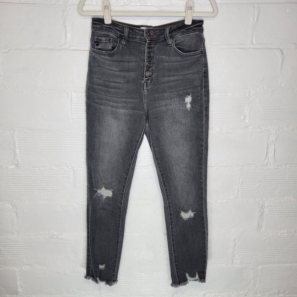 Kancan Women's Junior's Size 7 Jeans Gray Distressed Raw Hem Button Fly